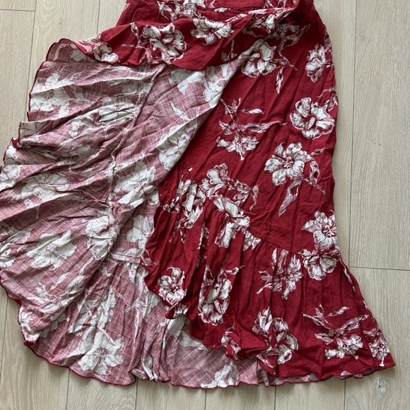 Zara Linen Blend Floral Wrap Midi Skirt in Red Women’s Size Large - Picture 6 of 10
